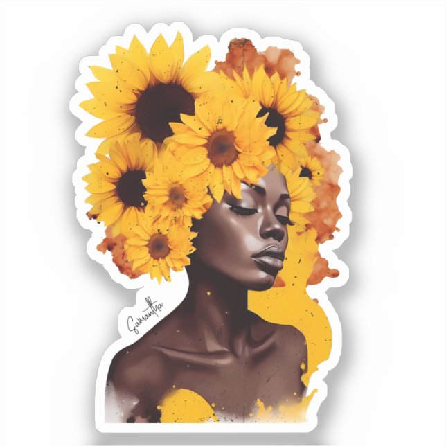 Adesivo Mulher afro-americana com afro afro girassol (Frente)