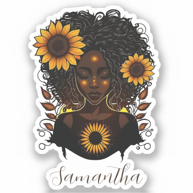 Adesivo Mulher Afro Rainha Sunflower (Frente)