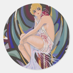 Adesivo Mulher Art Déco Vintage com Cortinas por S. Chompr