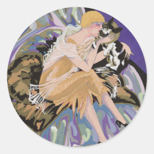 Adesivo Mulher Art Déco Vintage com Gato por S. Chompre