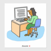 Mulher asiática a trabalhar num autocolante