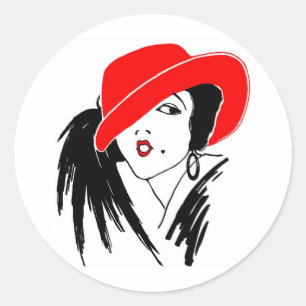 Adesivo Mulher bonita Red Hat do art deco