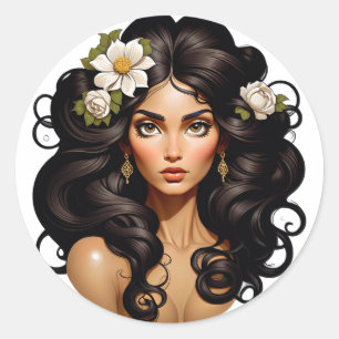 Adesivo Mulher com flores no cabelo.