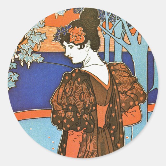 Adesivo Mulher com Peacocks - Louis Rhead (Frente)