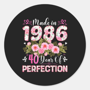 Adesivo Mulher de 40 Anos Feita Em 1986 Floral 40º Anivers