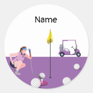 Adesivo Mulher do Golfe com tema de carrinho e bola Roxo