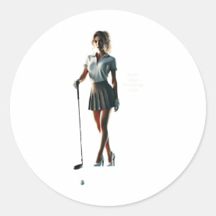 Adesivo Mulher Golfer Segurando Um Clube De Golfe E Vestin