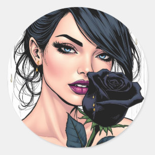 Adesivo Mulher Gótica Mal-humorada Personalizada com Rosa