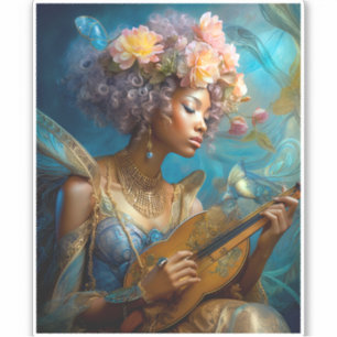 Adesivo Mulher Jogando Lute African American Fantasy Art