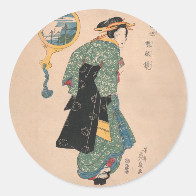 Adesivo Mulher Kimono japonesa: Ukiyo-e Woodblock Impressã (Frente)