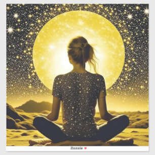 Adesivo Mulher Meditando Sob a Lua Celestial