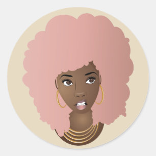 Adesivo Mulher Negra, Afro Rosa com Expressão Irritada