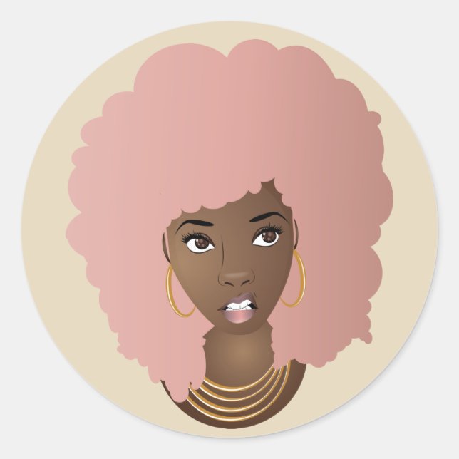 Adesivo Mulher Negra, Afro Rosa com Expressão Irritada (Frente)