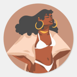Adesivo Mulher Negra, Bikini Branco, Pronta para Praia