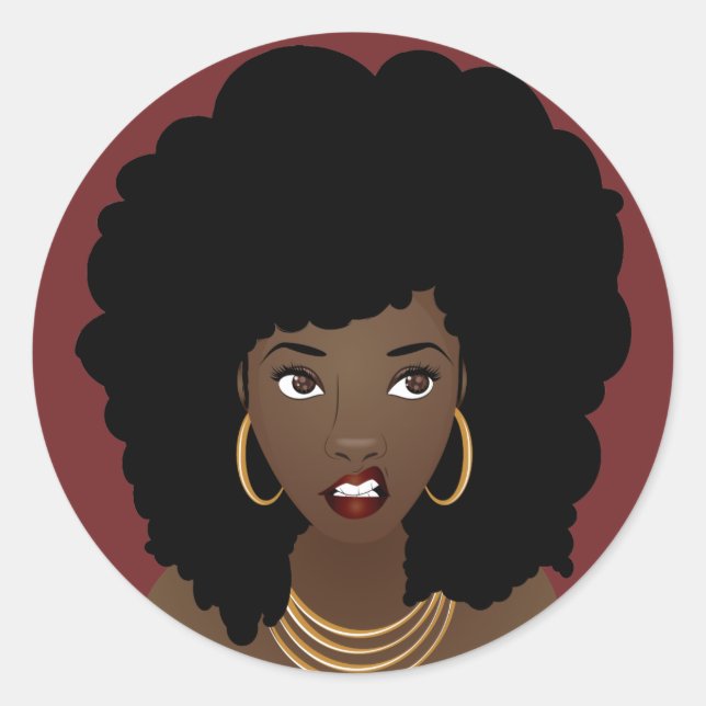 Adesivo Mulher Negra, Cabelo Natural, Expressão Enrugada (Frente)