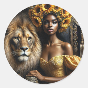Adesivo Mulher Negra Com Coroa de Girassol Leão