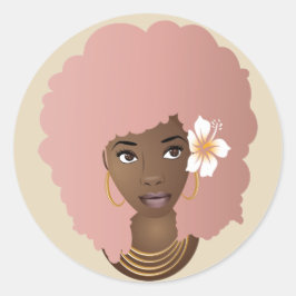 Adesivo Mulher Negra com Flor em seu Afro Rosa, Beige