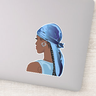 Adesivo Mulher negra com trabalho de arte de durag colorid