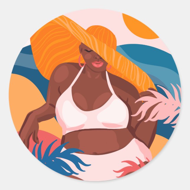 Adesivo Mulher Negra Curvy, Pronta para Férias de Praia (Frente)