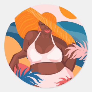 Adesivo Mulher Negra Curvy, Pronta para Férias de Praia