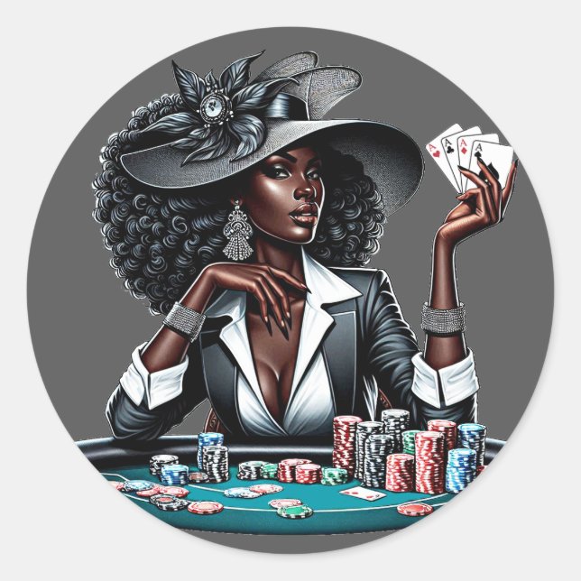 Adesivo Mulher Negra Jogo Cartões Casino Cartões Poker Art (Frente)