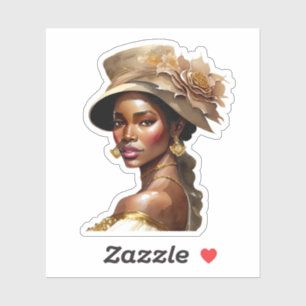 Adesivo Mulher Negra Linda de Chapéu Florido Antigo
