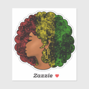 Adesivo Mulher negra rasta afro vermelho amarelo verde