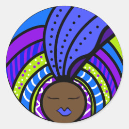 Adesivo Mulher Negra, Turbana Azul Colorida