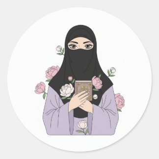 Adesivo Mulher Niqabi Elegante com Rosas Rosa e Corão - I