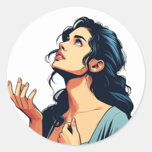 Adesivo Mulher olhando rezando para a ilustração de Deus