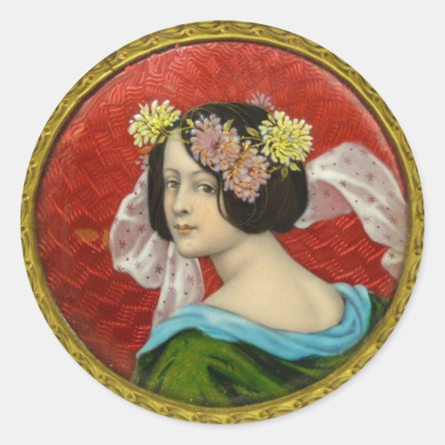 ADESIVO MULHER ROMÂNTICA COM FLORES VINTAGEM ENAMEL (Frente)