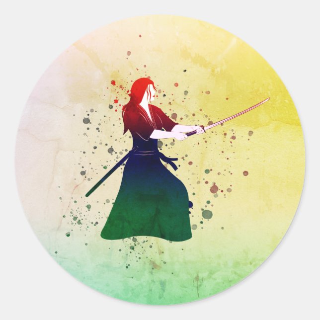 Adesivo Mulher Samurai Warrior com Katana (Frente)