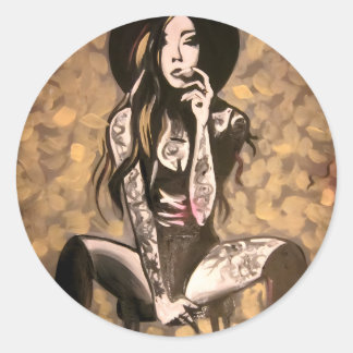 Adesivo Mulher Tatuada em Dourado