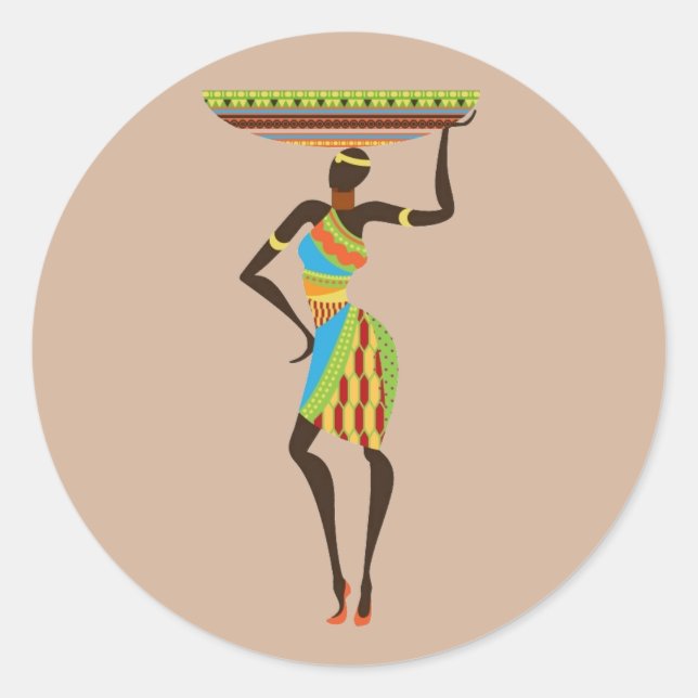 Adesivo Mulher Tribal Africana com basquete de arte tribal (Frente)