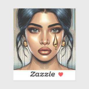 Adesivo Mulher Triste e Bonita com Lágrima de Ouro