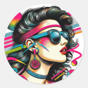 Adesivo Mulher usando óculos de sol arte pop colorida