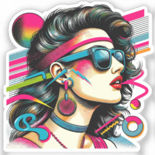 Adesivo Mulher usando óculos de sol arte pop colorida