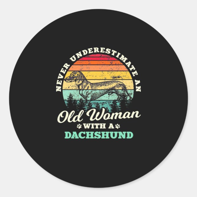 Adesivo Mulher Velha Com Um Dachshund (Frente)