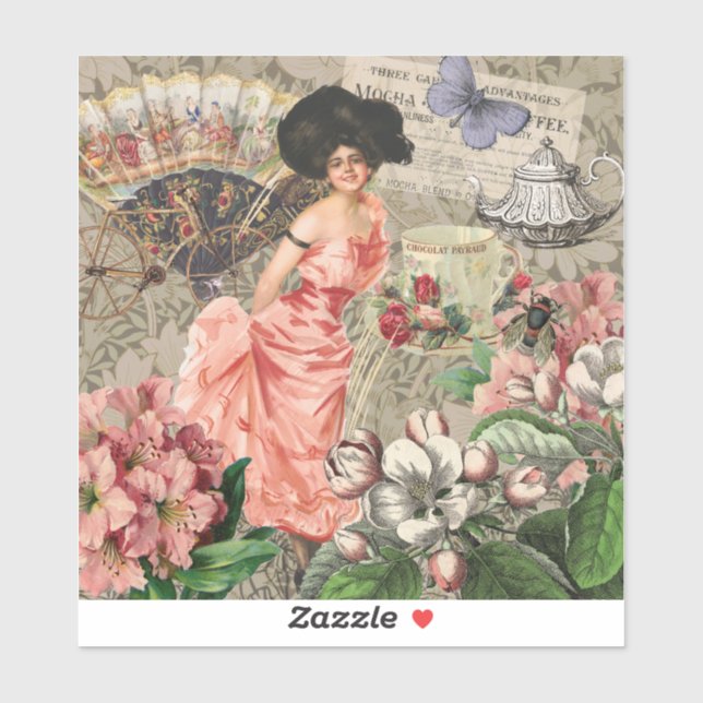 Adesivo Mulher Victoriana Café Clássica Rosa (Folha)