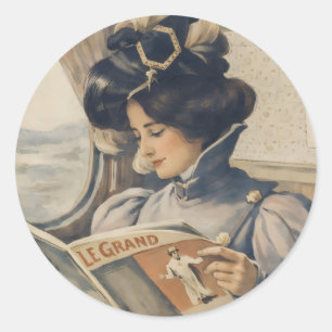 Adesivo Mulher Vintage Eduardiana Lendo no Trem