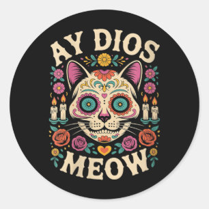 Adesivo Mulheres Ay Dios Meow Gato Divertido Crânio de Açú