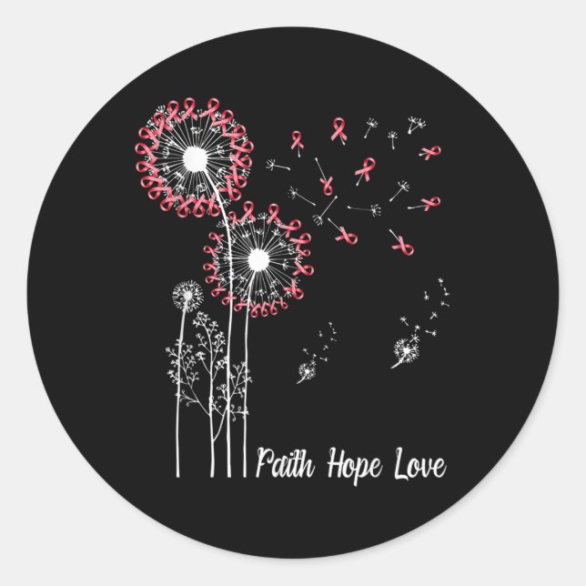 Adesivo Mulheres Faith Hope amam o Cancer da mama Dandelio (Frente)