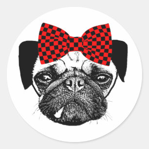 Adesivo Mulheres Pug Dog Red Checkers Arco original de art