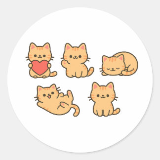 Adesivo Multi-Cat Sticker – 5 Cute Kawaii Cats (Round)