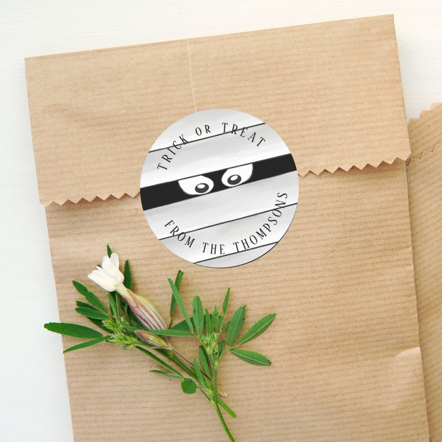 Adesivo Múmia Assustadora do Halloween Trick ou Treat (Criador carregado)