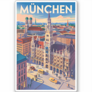 Adesivo Munique Alemanha Ilustração Viagem Arte Vintage