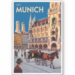 Adesivo Munique Alemanha Marienplatz Viagem Arte Vintage