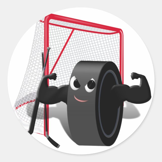 Adesivo Muscle Man Hockey Puck w/Goal & Hockey Sticks (Frente)
