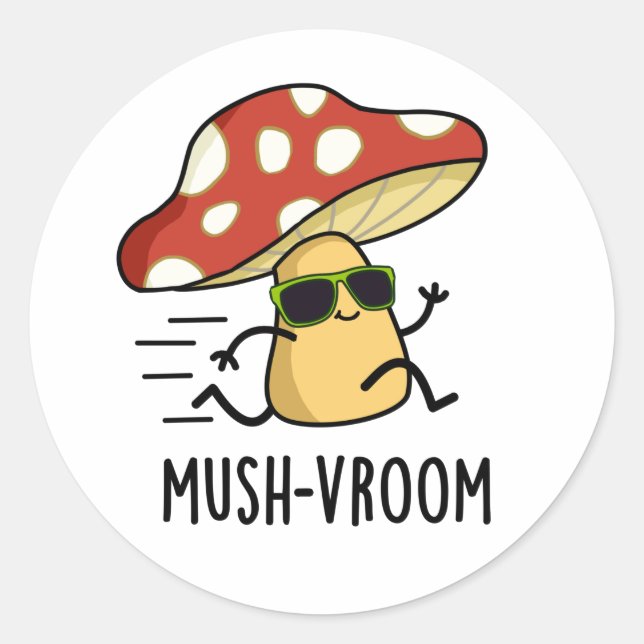 Adesivo Mush-vroom Funny Fast Mushroom Pun (Frente)