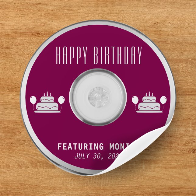 Adesivo Music CD Happy Birthday Party (Music CD Happy Birthday Party Classic Round Sticker
)